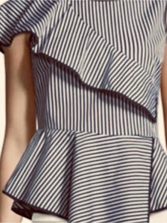 Parker Tops - Parker Navy and White Asymmetrical Striped Peplum Top